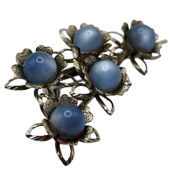Vtg 1950s Light Blue Moonglow Flower Brooch Silver Tone Floral Pin Midcentury - Picture 5 of 6